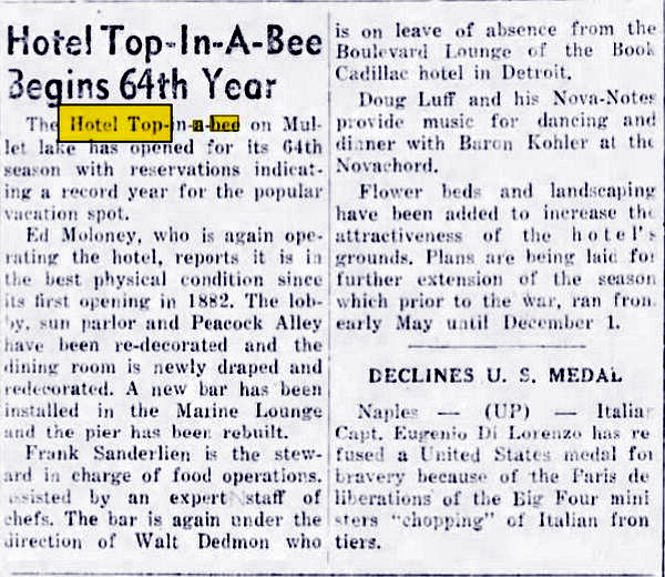 Hotel Top-In-A-Bee - July 1946 Article (newer photo)